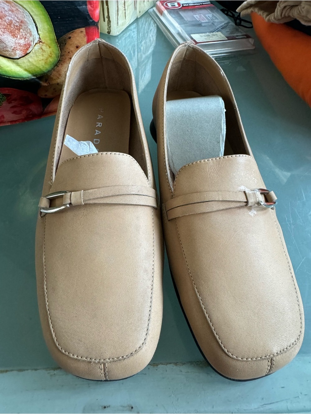 Beige Leather Loafers with Metal Bit – Women’s Flats